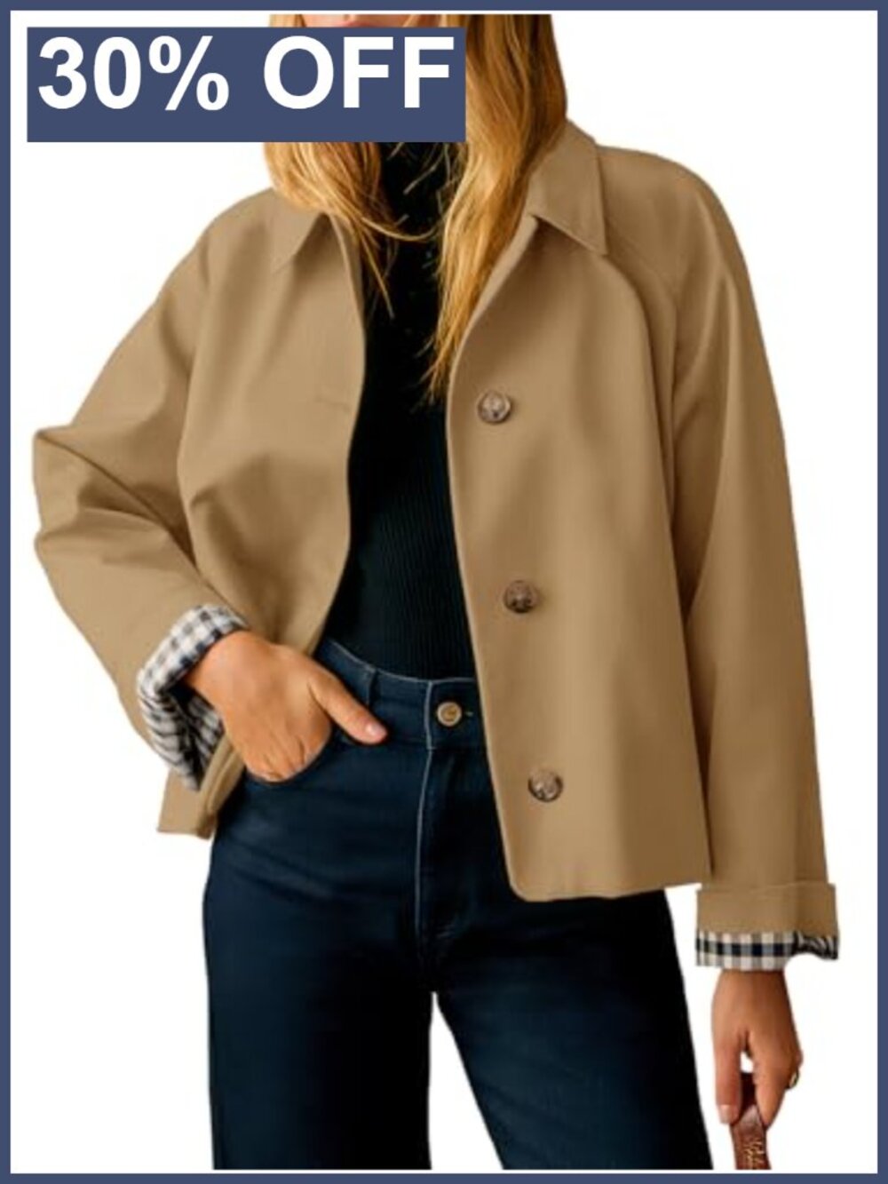 Womens Cropped Trench Coat Lightweight Single Breasted Jacket